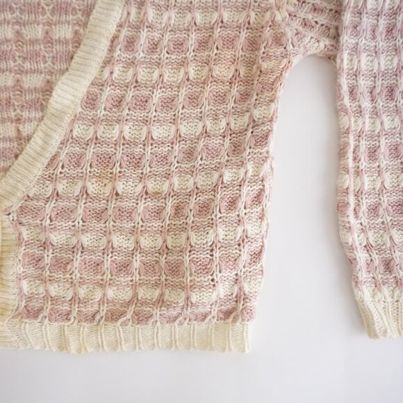 VTG Knitmakers Pink Cream Textured Knit Button Cardigan Cabincore Cottagecore S - Picture 5 of 11